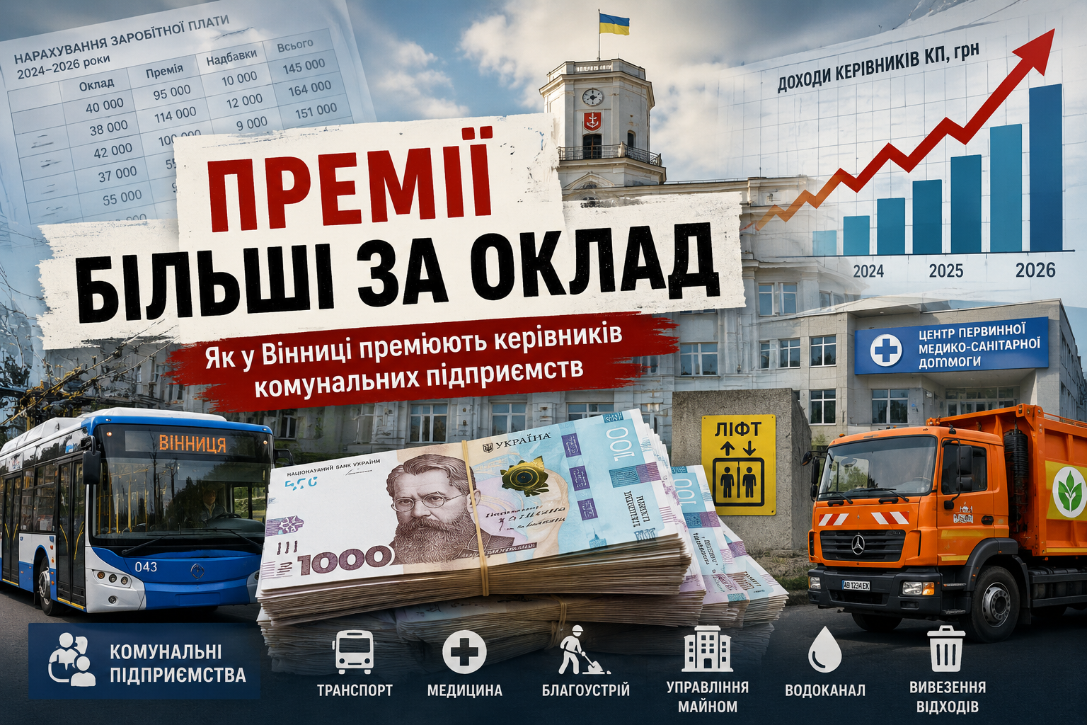 Мільйони гривень для директорів комунальних підприємств: як у Вінниці працює система премій і надбавок
