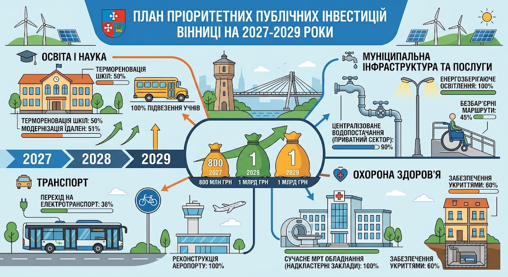 Майже 3 мільярди на освіту, аеропорт та парки: міськвиконком затвердив інвестиційний план Вінниці на 2027–2029 роки